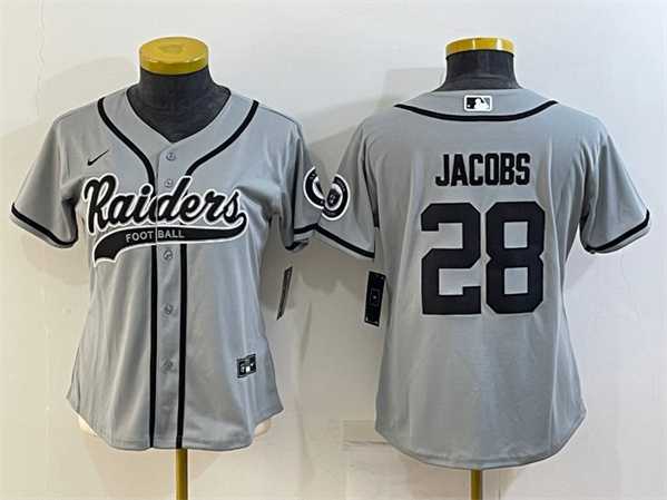 Women's Las Vegas Raiders #28 Josh Jacobs Gray With Patch Cool Base Stitched Baseball Jersey,We sell and wholesale Women's Las Vegas Raiders #28 Josh Jacobs Gray With Patch Cool Base Stitched Baseball Jersey on line form chian!